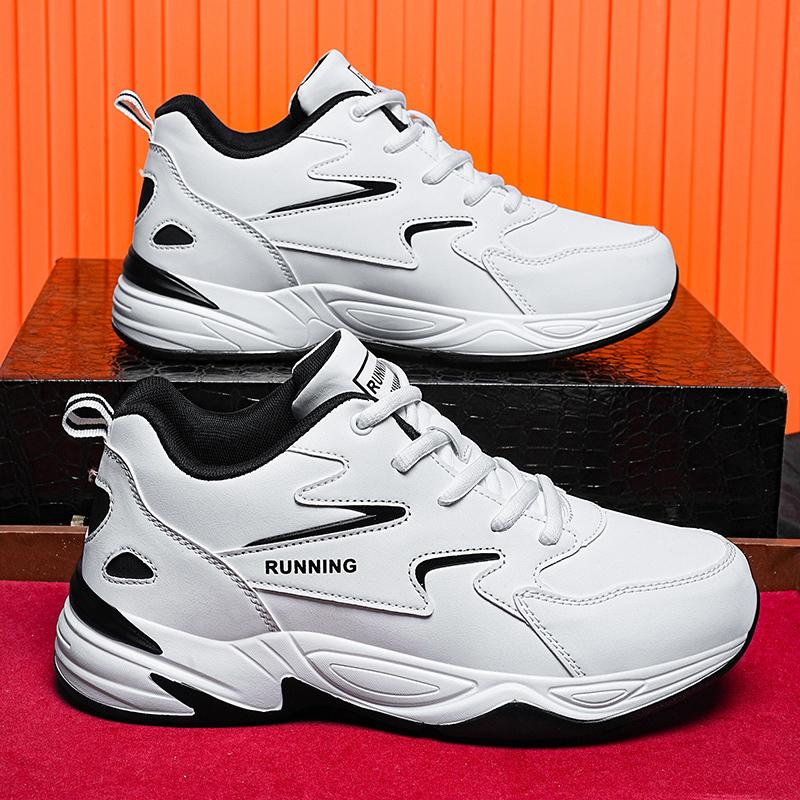 2024 New Men's Spring Autumn Leather Big Size Light Sneaker Thick Sole Non Slip Waterproof Camouflage Lace Up Running Shoes