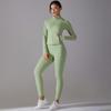 Zipper Long Sleeve Sportswear Women Yoga Suit With Pockets Solid Color Fitness Long Pants Exercise Suit