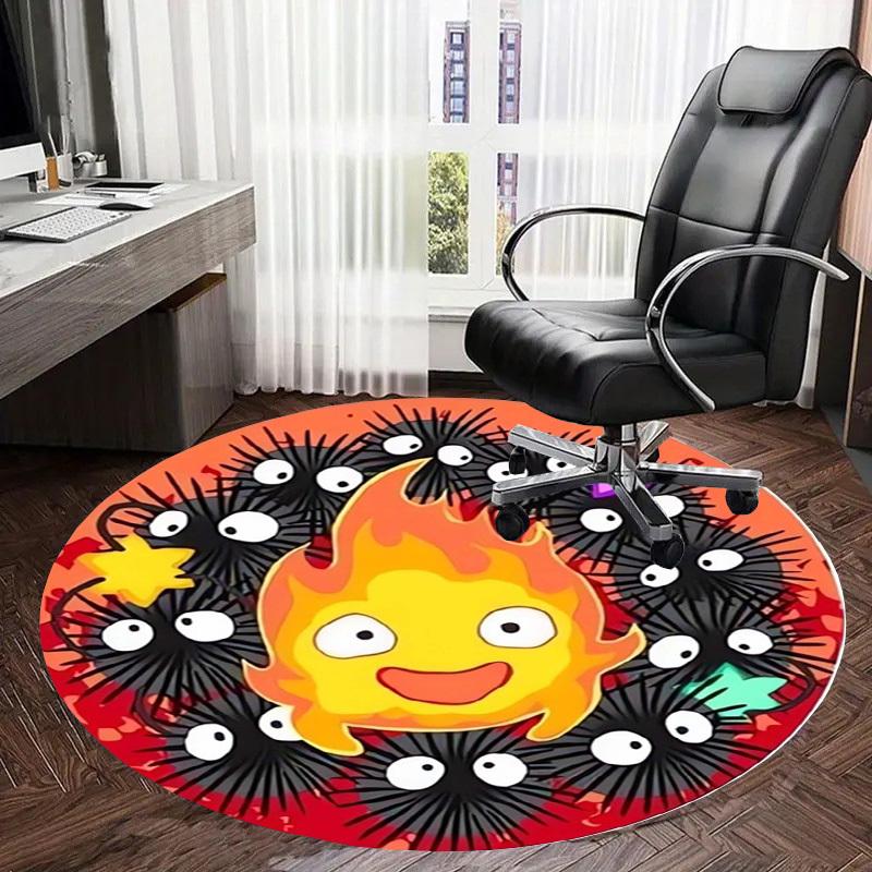 1pc Flame Monster with Spiky Eyes Round carpet, Made of Polyester,Perfect for Decorating Office Chairs, Living Rooms fplt145