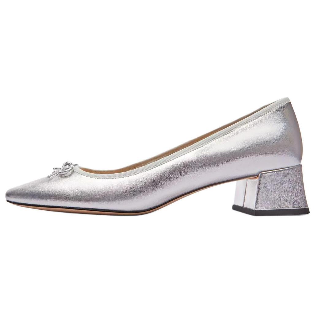 Coach Ava Leather Round Toe Lace-Up Chunky Heel Pumps 3.8cm Women Pumps Silver CU224-SLV