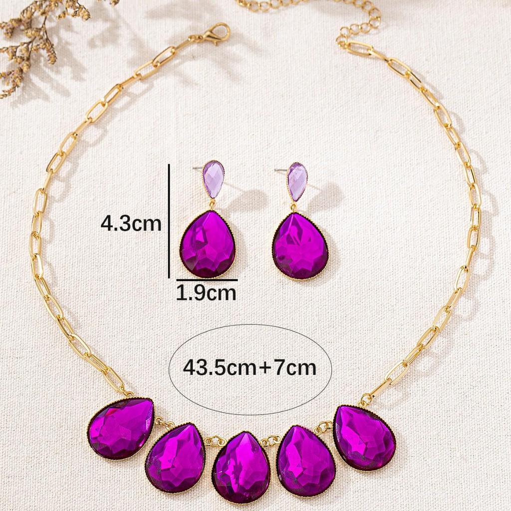 Элегантный геометрический фиолетовый набор украшений в форме капли: Подвеска и серьги-пусеты
