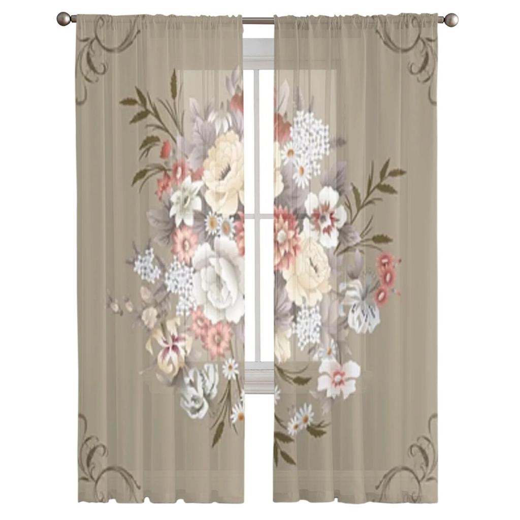 Прозрачные шторы с цветочным узором, вуаль для спальни, занавеска для гостиной, окна, прозрачные шторы для кухни, тюлевые шторы