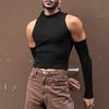 Fashion Men T Shirt Turtleneck Long Sleeve Off Shoulder Streetwear Solid Camisetas Hollow Out Casual Sexy Crop Tops