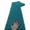 5 ярдов Африканская кружевная ткань с бисером 3D-пайетки Тяжелая сетчатая ткань с бисером Дизайн для шитья Свадебного платья Одежды для вечеринок Тюлевая ткань