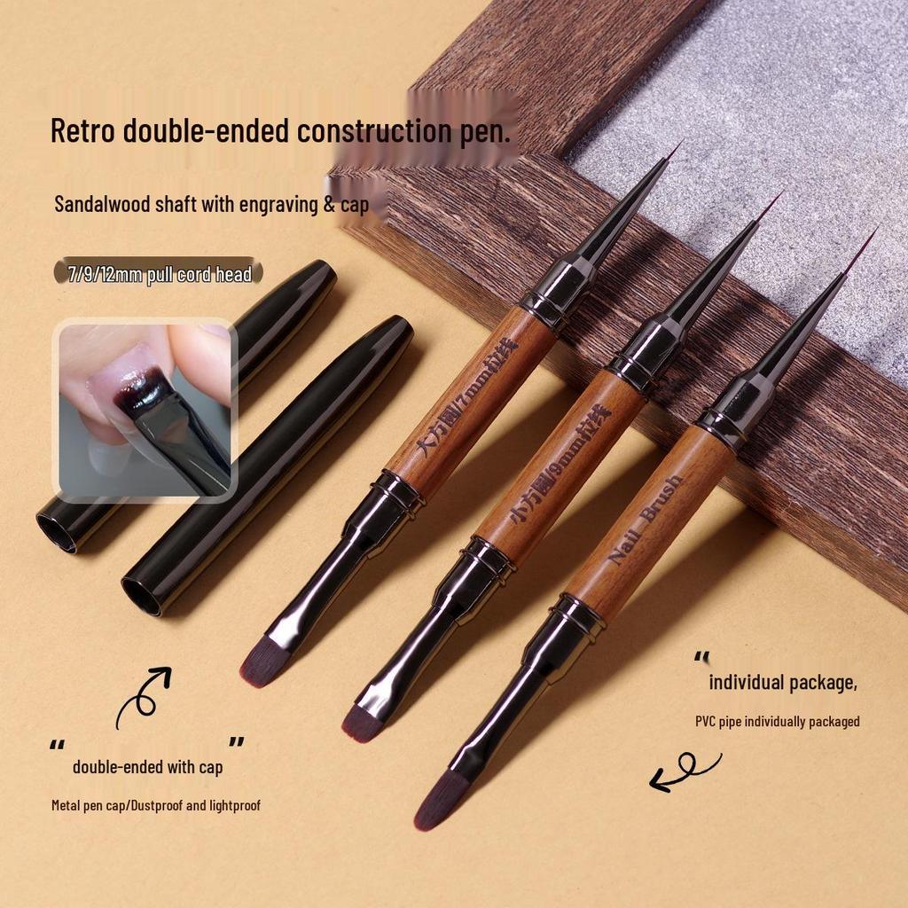 Двусторонняя кисть для нейл-арта: Универсальный лайнер и круглый строитель с японской базой.