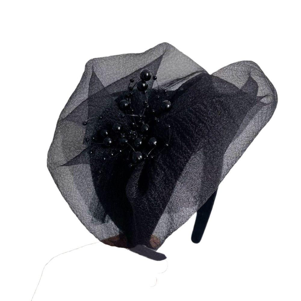 Mesh Mesh Hair Hoop French Style Hat Shape Hairband Sweet Yarn Half Hat Headband Girl