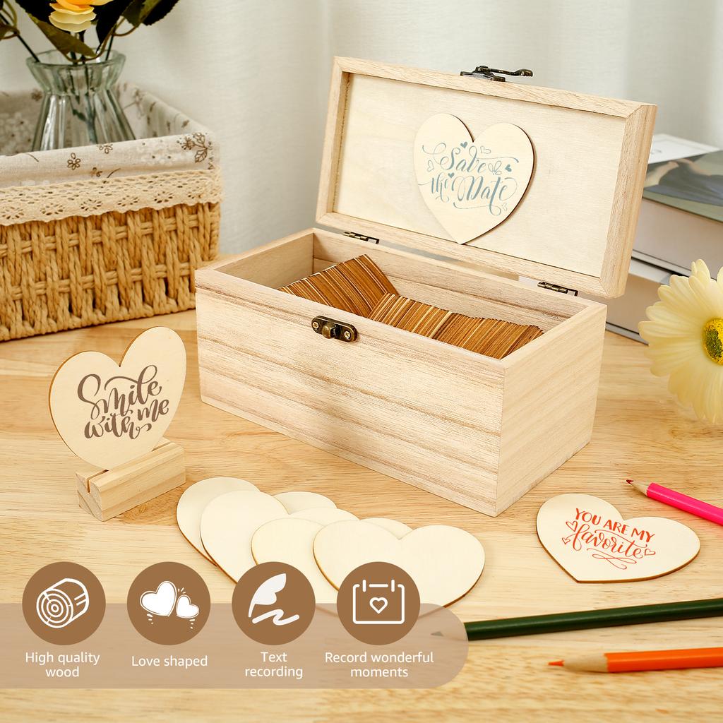 Wedding Guest Book Wedding Decor Drop Heart Guestbook Wooden Box with 100 Wooden Hearts Heart Sign Stand Table Decoration