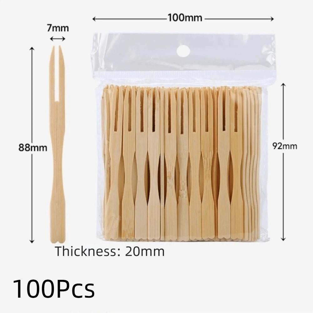 100Pcs Mini Bamboo Appetizer Forks Eco-Friendly Dessert Fork Bamboo Disposable Fork Dessert Serving