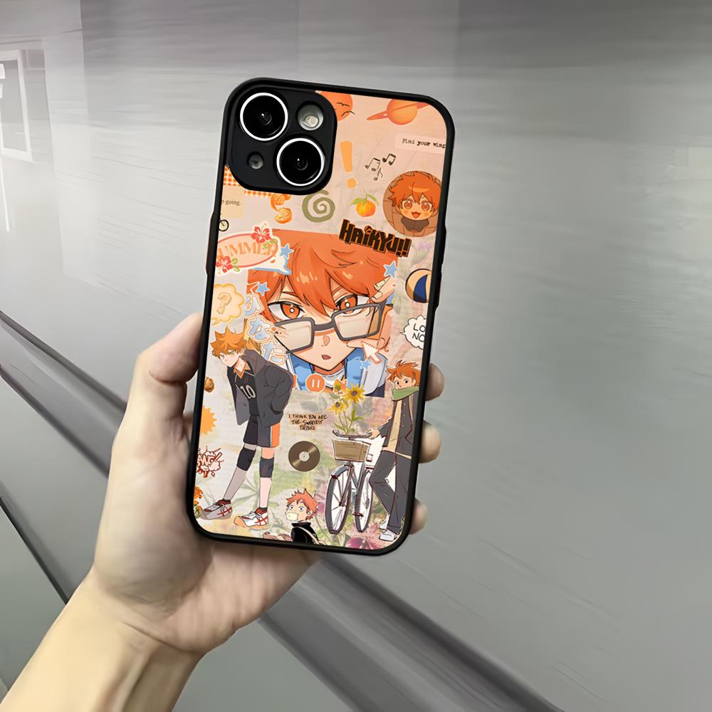 Крутое аниме H-Haikyu!! Чехол для iPhone 17 16 15 14 13 12 Pro Max Xr Air Plus, Черный Жесткий Чехол с Ощущением Кожи