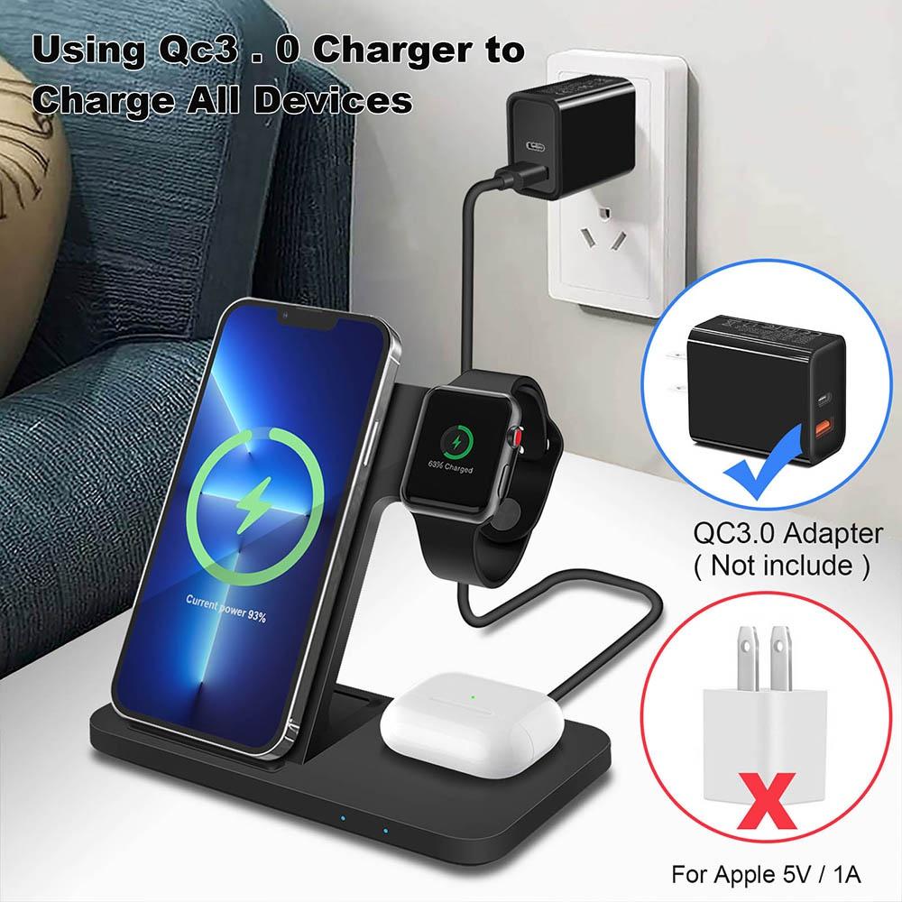 3 In 1 Qi Wireless Charger for Apple Watch Airpods Station for IPhone 13 12 11 Pro Max X Xs Xr 8 Samsung Galaxy S30 S21 S20 S10 S9 Huawei