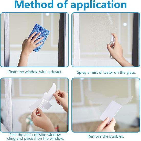 Boao 40 Pieces Large Size Anti-Collision Window Clings Bird Window Stickers Prevent Bird Strikes on Doors Windows Glass Translucent/Dusted Bird