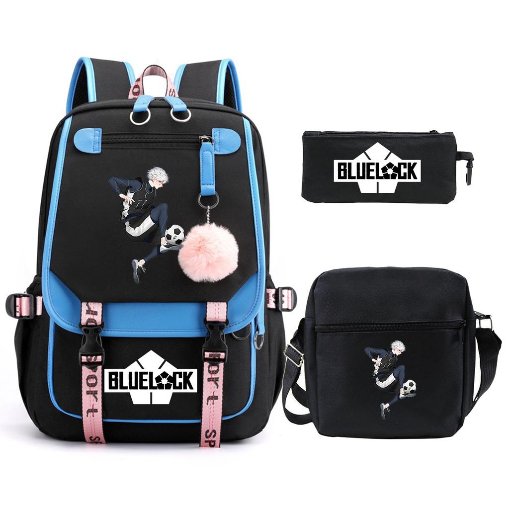 Trend Campus Primary And Secondary School Students Schoolbag Blue Prison Periphery Animation Backpack Pencil Bag