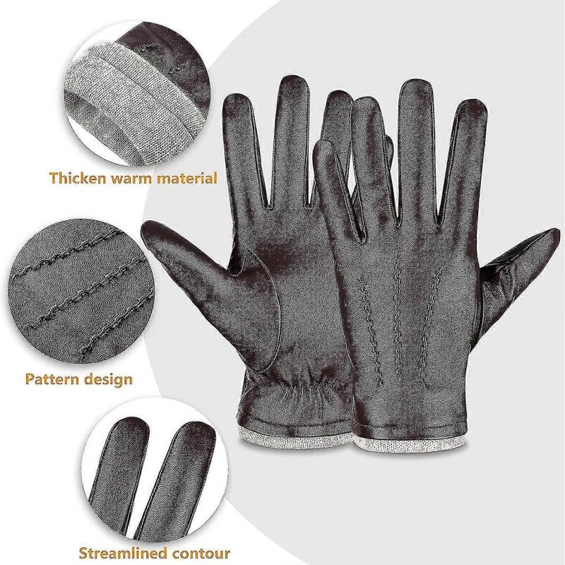 Winter Genuine Sheepskin Leather Gloves For Men. Warm Touchscreen Texting