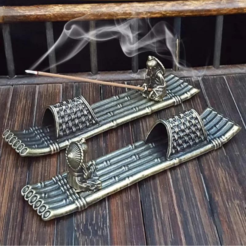 1 шт. Сплав Дзен Лодка Подставка для благовоний с дизайном рыбака, Декор для медитации Подставка для благовонных палочек (Без благовоний)