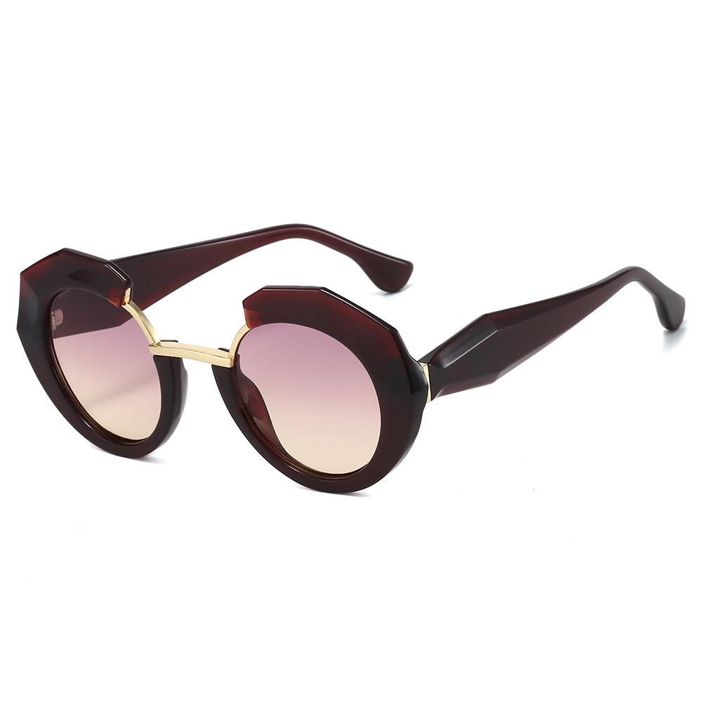 High Quality  Retro Leopard Gradient Round Frame Women Sunglasses Y2K  Street Shooting Trend Personality Punk Men Sun Glasses UV400