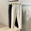 Men Suit Pants Drawstring Elastic Waist Straight Leg Solid Color Loose Formal Business Style Office Wear Trousers Ninth Pants