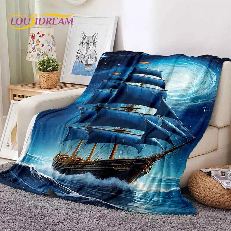Ancient Pirate Ship Boat,Barque,Sailboa Soft Flannel Blanket,Throw Blanket Comfortable Blanket for Picnic Beds Sofa Home Bedroom