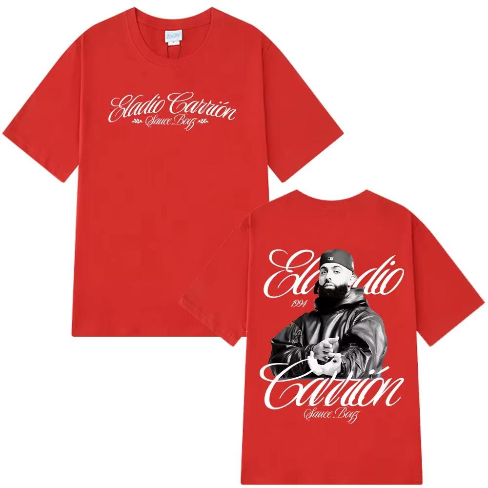 Rapper Eladio Carrión Sauce Boyz Tour 2026 Album T Shirt Men Women Vintage Tshirt Shortsleeved Hiphop Punk Tshirt Streetwear