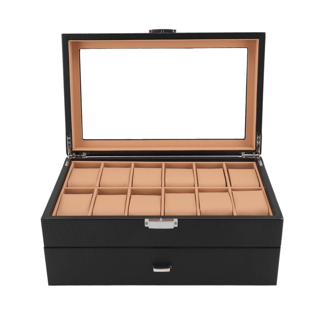 24 слота дисплей коробка для часов углеродного волокна корпус для часов с ящиком дизайн водонепроницаемый искусственная кожа