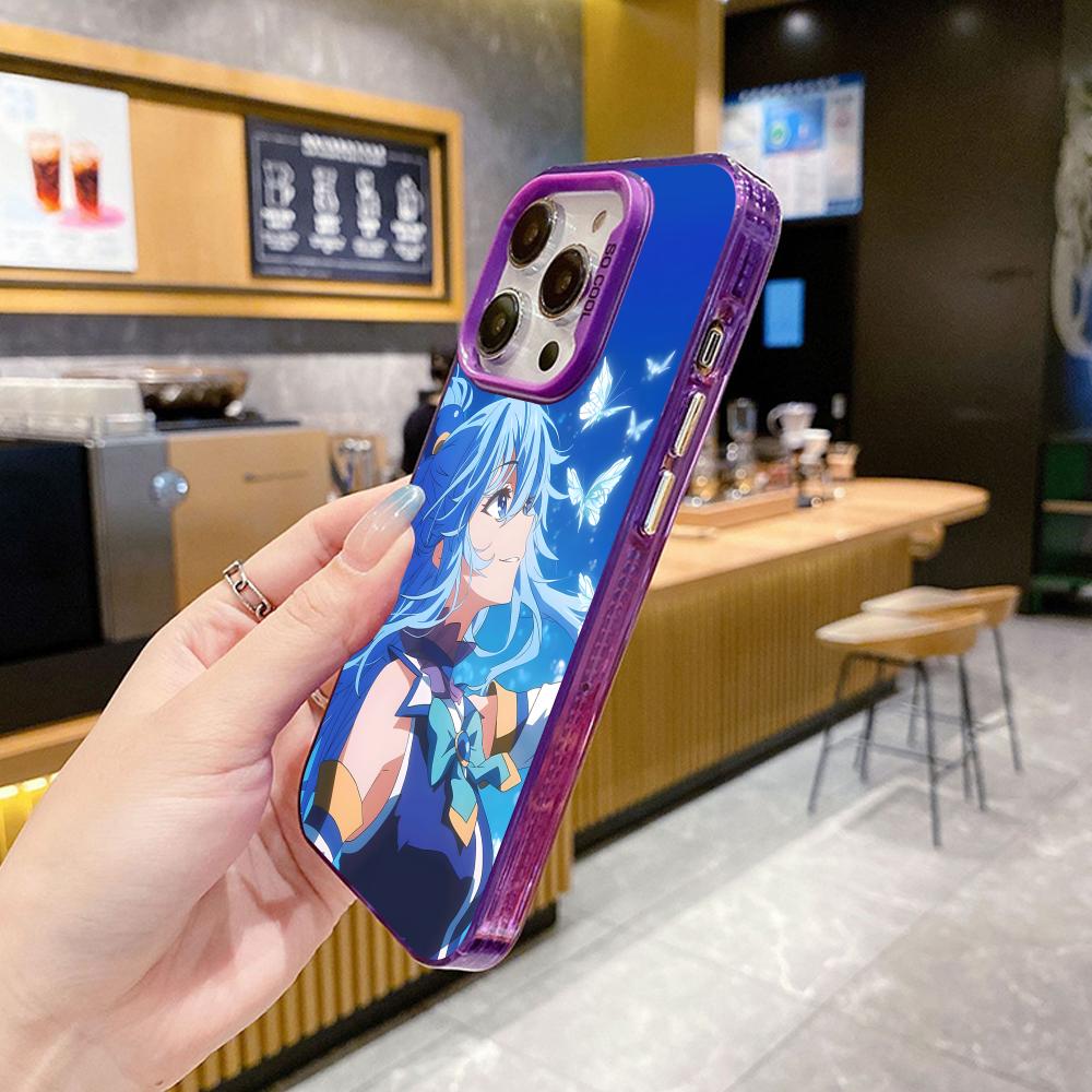 Konosuba Aqua Purple Translucent Mobile Phone Case for iPhone 17 16 15 14 13 12 11 X XR XS Air Pro Max Plus Colorful Cover