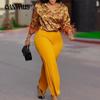 Women's Plus Size Printed Long Sleeved Shirt Temperament Elegant Wide Leg Pants Fashion Suit