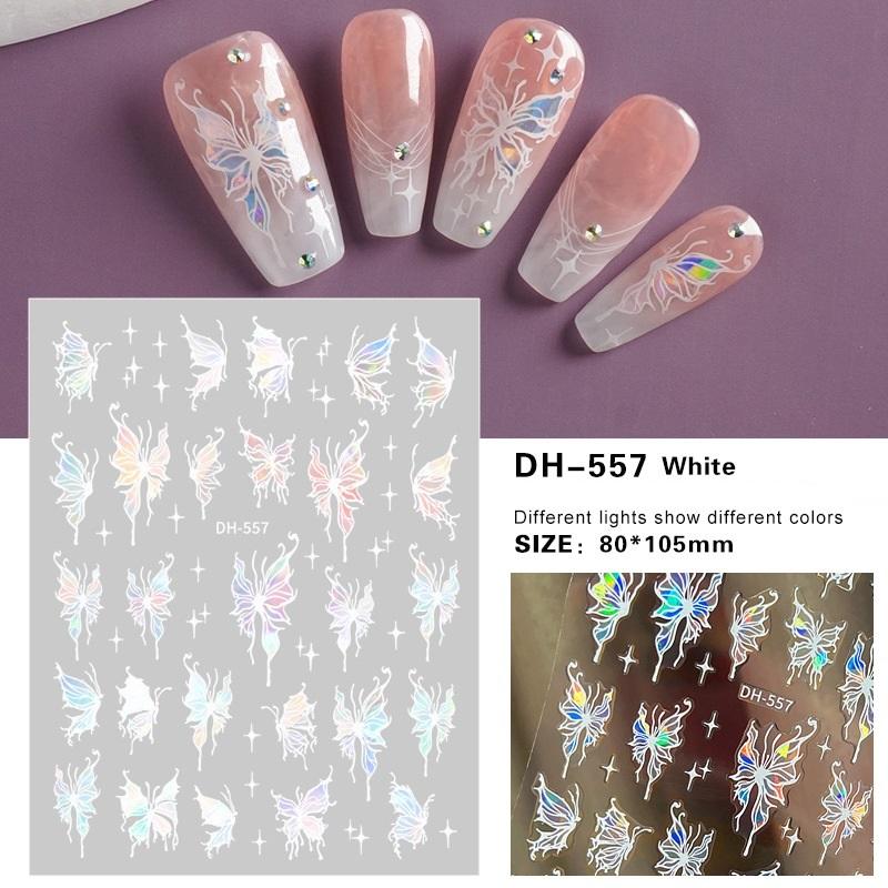 Красочные бабочки, лазерные наклейки для ногтей, сердце, звезда, дизайн, клейкий слайдер, наклейки для дизайна ногтей, маникюрные украшения