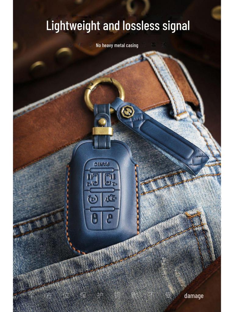 Genuine Leather Retro Key Cover for Chrysler 300C - Handmade Protective Shell with Buckle