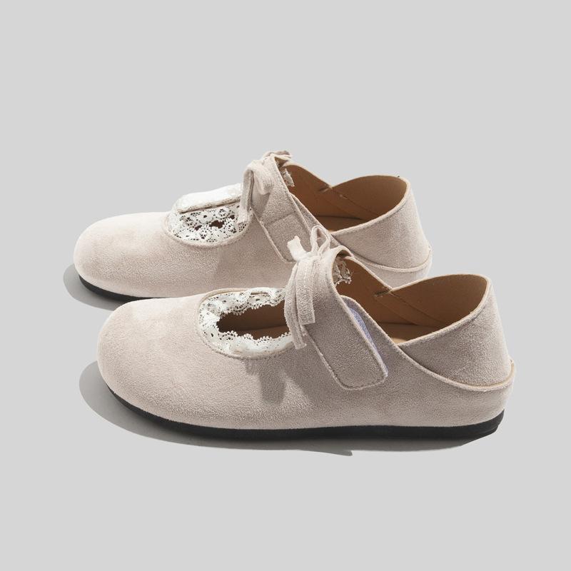 Ретро Кружево Закрытый Носок Полутапочки Уличная Обувь на Плоской Подошве Слипоны Женская Обувь