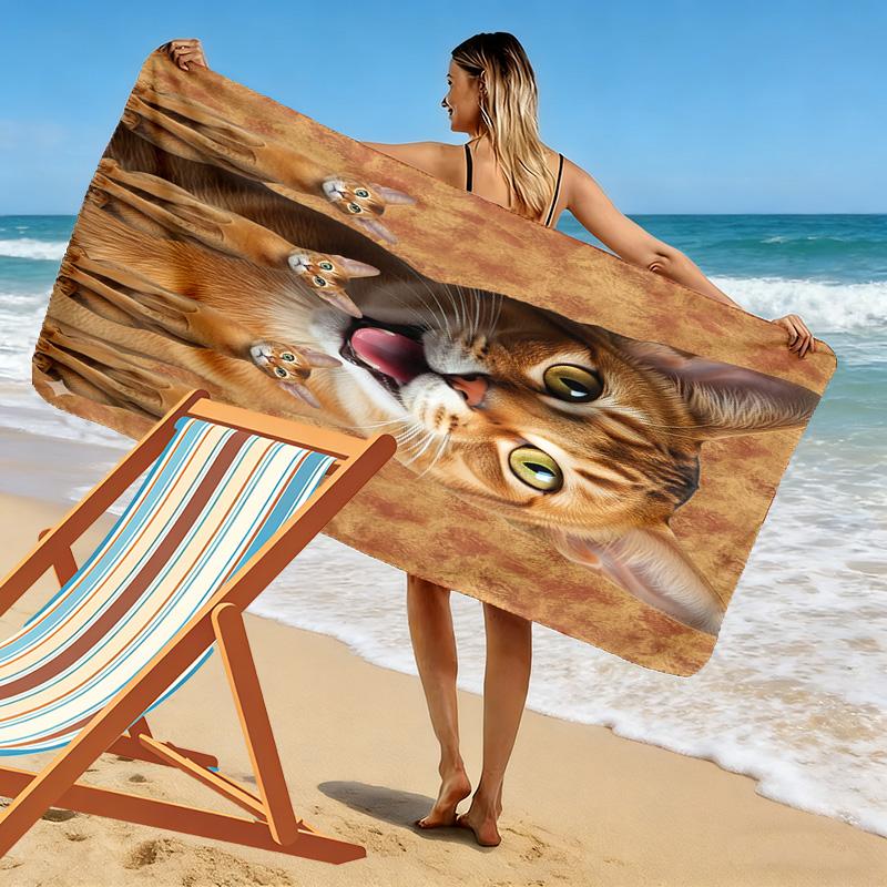 Abysinnia Cat Print Beach Towel, Large Soft Quick Dry Towel for Beach Camping Swimming