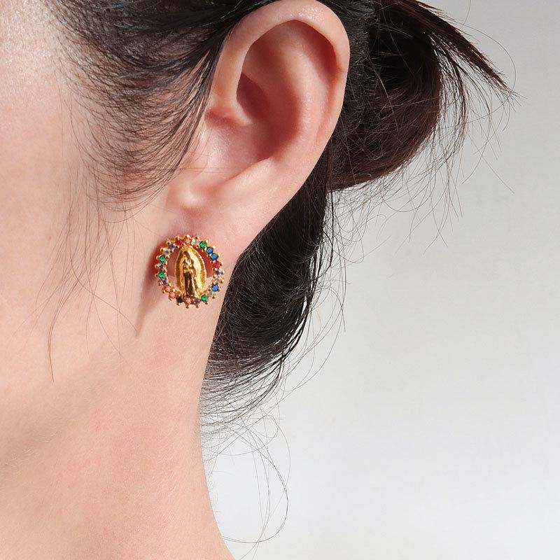 2025 European Popular Sales Popular Religious Prayer Retro Virgin Mary Retro Simple Waterproof Oval Earrings for Women