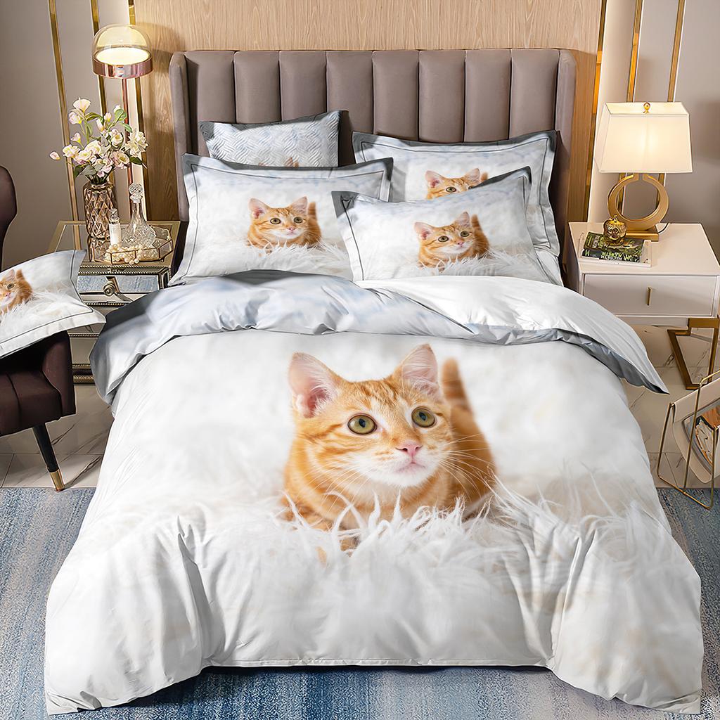 Комплект постельного белья с 3D милыми волками, кошкой и собакой, милый пододеяльник, пододеяльник, покрывало в этническом стиле с дикими животными и наволочками