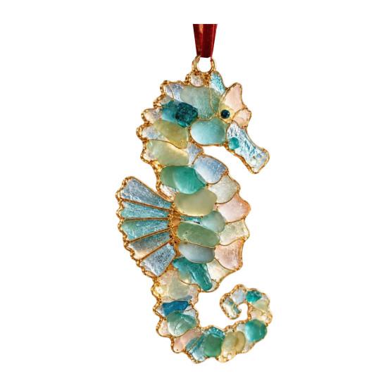 Unique Gifts for Home Sea Glass Christmas Ornament, Coastal Turtle Whale Shark Octopus Decorative Look Ornaments Tree Hanging Decoration