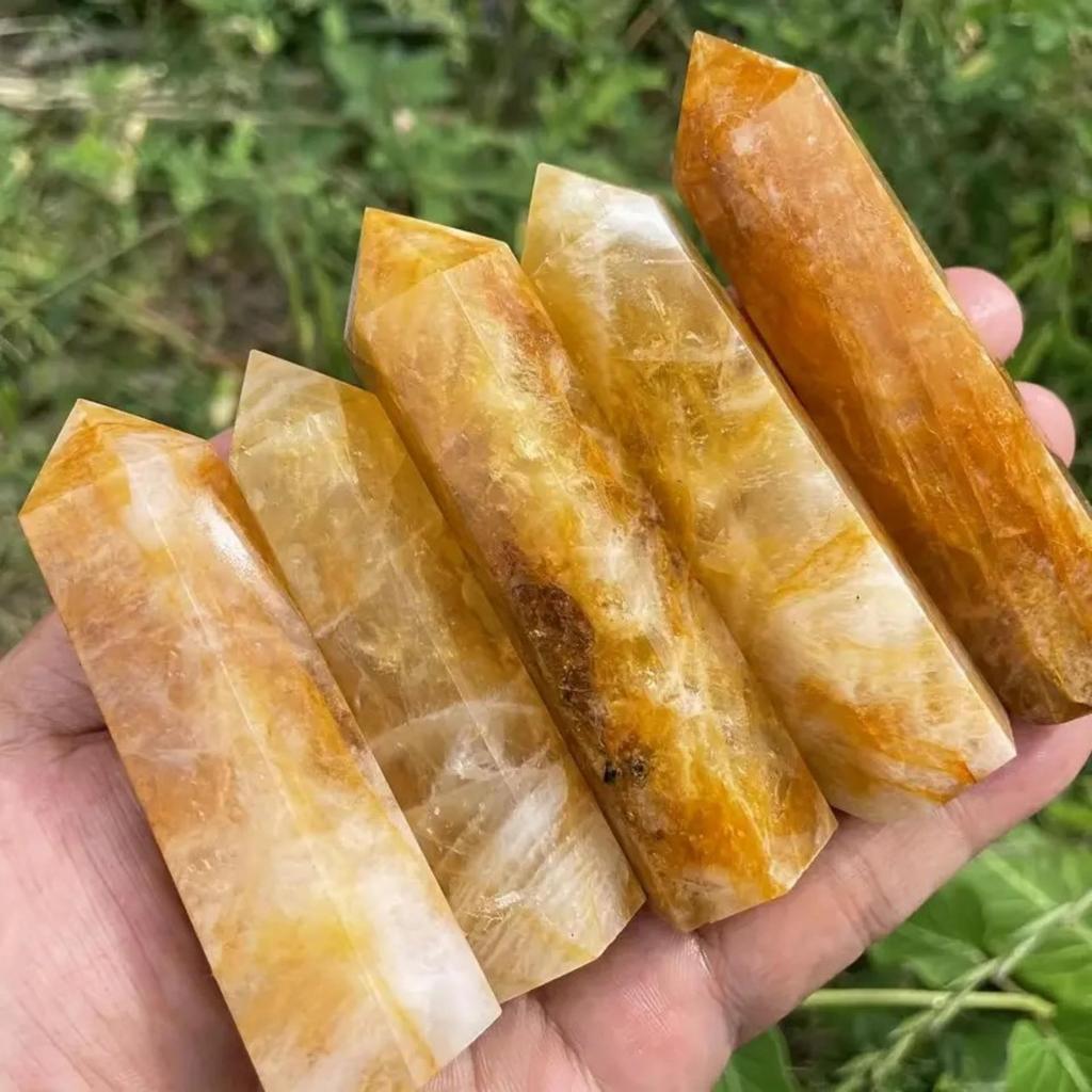 Natural Yellow Phantom Citrine Quartz Six-Sided Crystal Point Ornament