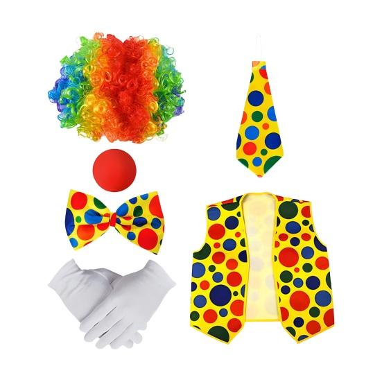 Halloween Clown Cosplay Costume Kit Wig Red Nose Gloves Vest Tie Shoe Men Women Adults Party Stage Performance Clown Dress-up Prop Clothes Accessories