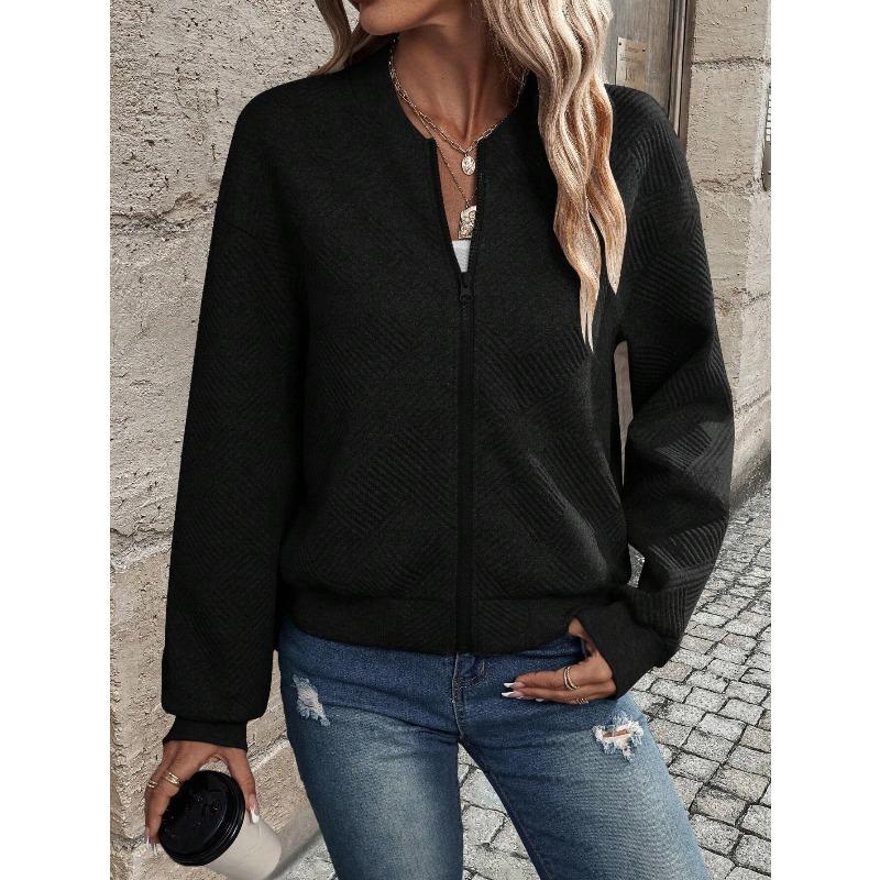 Women's Autumn and Winter Solid Color Texture Zipper Casual Pilot Jackets