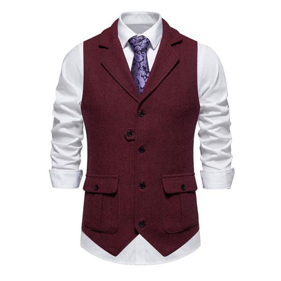 Мужской жилет с лацканами, без рукавов, однобортный, приталенный жилет с карманами с клапанами, однотонный деловой жилет, пальто