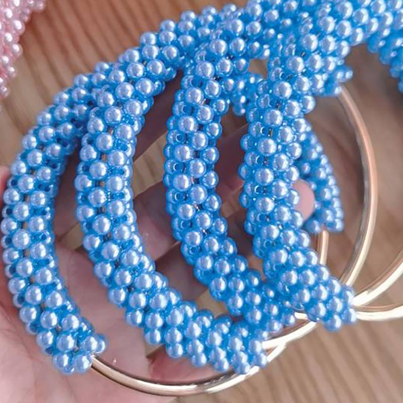 1Pc Exquisite Pearl Round Bag Handle Metal Ring Braided Colorful Beads For Women Handbag Purse Frame Diy Handmade Bag Accessories