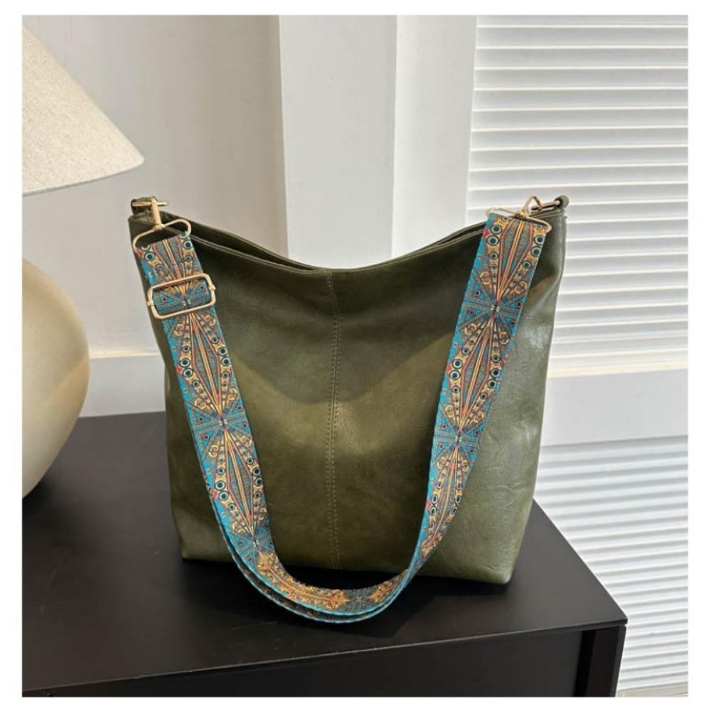 Bohemian Style Large Capacity Ladies Shoulder Bag, Vintage Wide Strap Crossbody Bag, Casual Commuter Bag