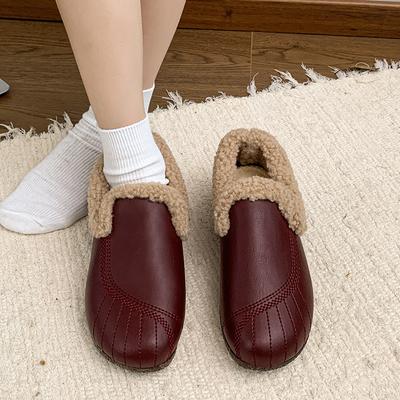 Женские осенне-зимние новые комбинированные туфли на плоской подошве с плюшем и термоизоляцией в Европе и Америке Trafza