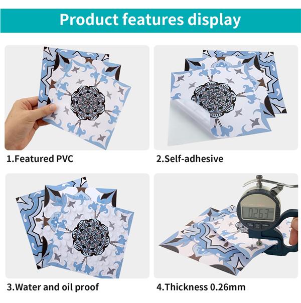 24PCS  Creative Kitchen Tile Stickers Waterproof Mandala Flowers Tile Paste Self-adhesive Wallpaper Bedroom Decoration Stickers