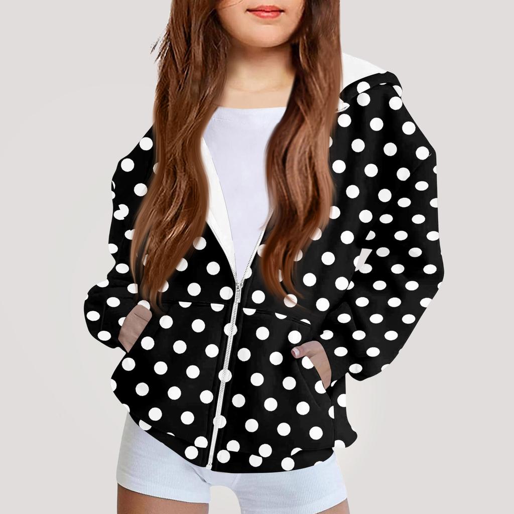 Детская мода Принтованная толстовка с капюшоном с длинными рукавами Куртка-худи для девочек