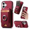 For iPhone 16 Case Skin-Touch Texture Vertical Flip Card Holder Phone Cover with Ring Holder Kickstand - Pink