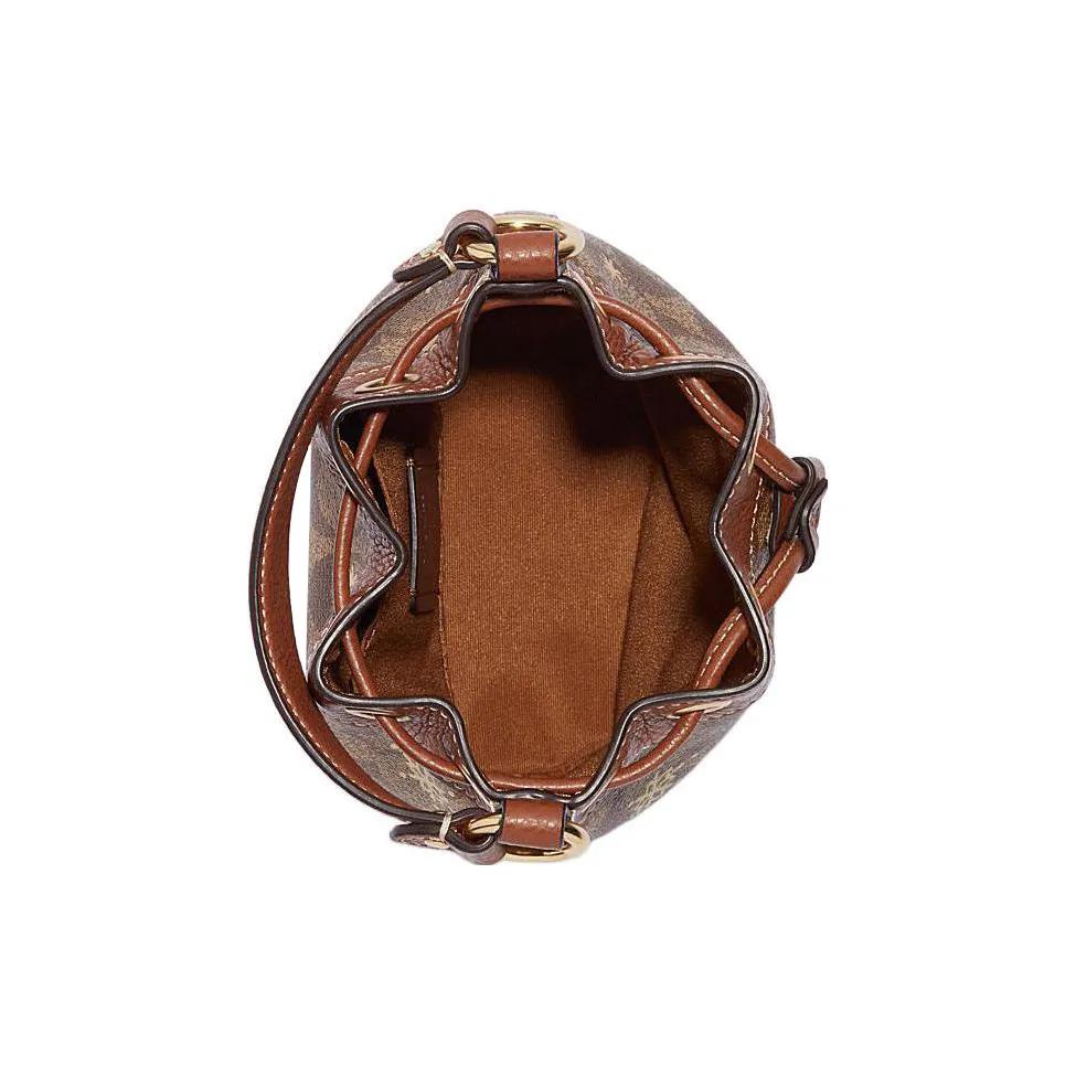 COACH Dempsey Signature Coated Canvas Litchi Grain Leather Bucket Bag Handbag Mini Women's Brown (Unisex) Handbags CE587 IMV2X