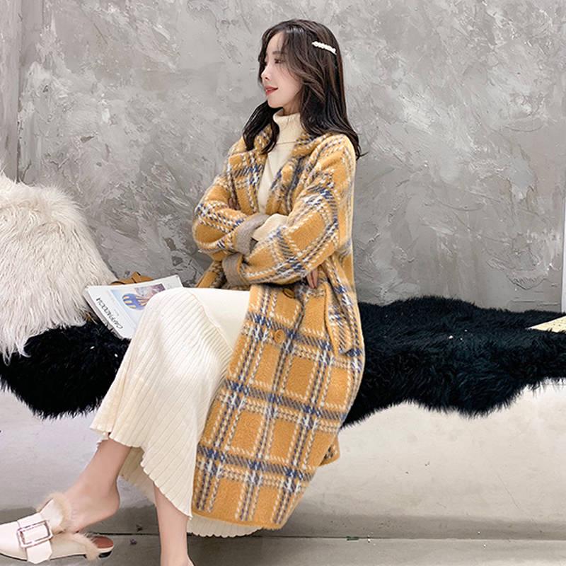 Женские пальто и куртки Модные женские клетчатые двубортные шерстяные пальто Женские пальто