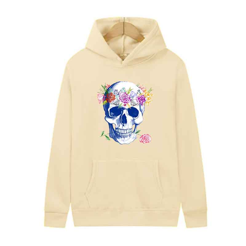 Men Women Same Style Autumn Hoodies Print Skull Flower Daily Pullover Warm Hoodie Fashion Pocket Sweatshirts Casual Sweatshirt