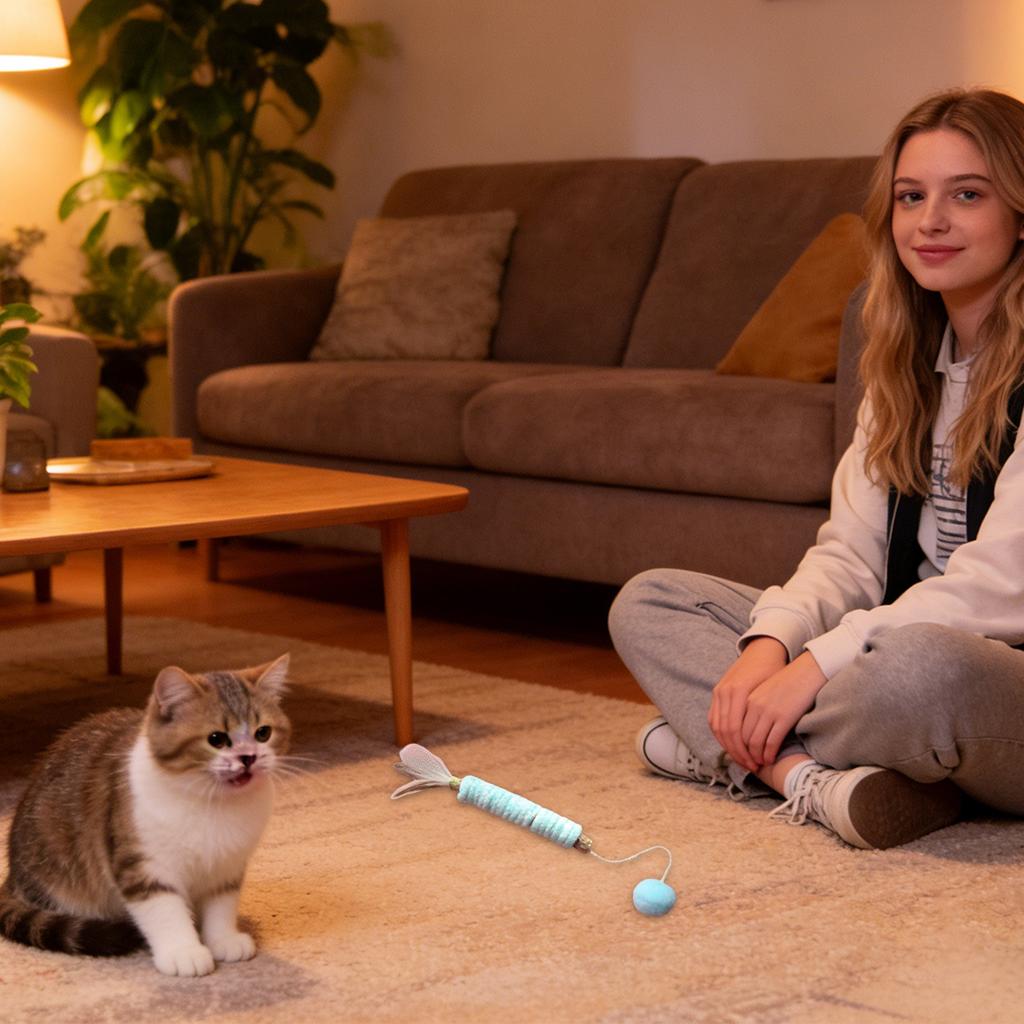 Жевательная палочка Актинидия полигамная, Игрушка из шерстяного клубка, Дразнилка для кошек, обернутая шерстью, Натуральные перья, Устойчивая к жеванию, Для развлечения кошек и от скуки