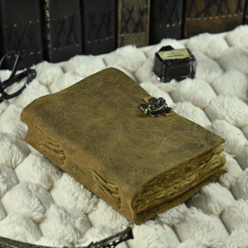 Винтажный кожаный журнал - Пустая Книга Теней, Журнал Гримуар, Дорожный блокнот для записей, Антикварная бумага с рваным краем, Застежка-замок,
