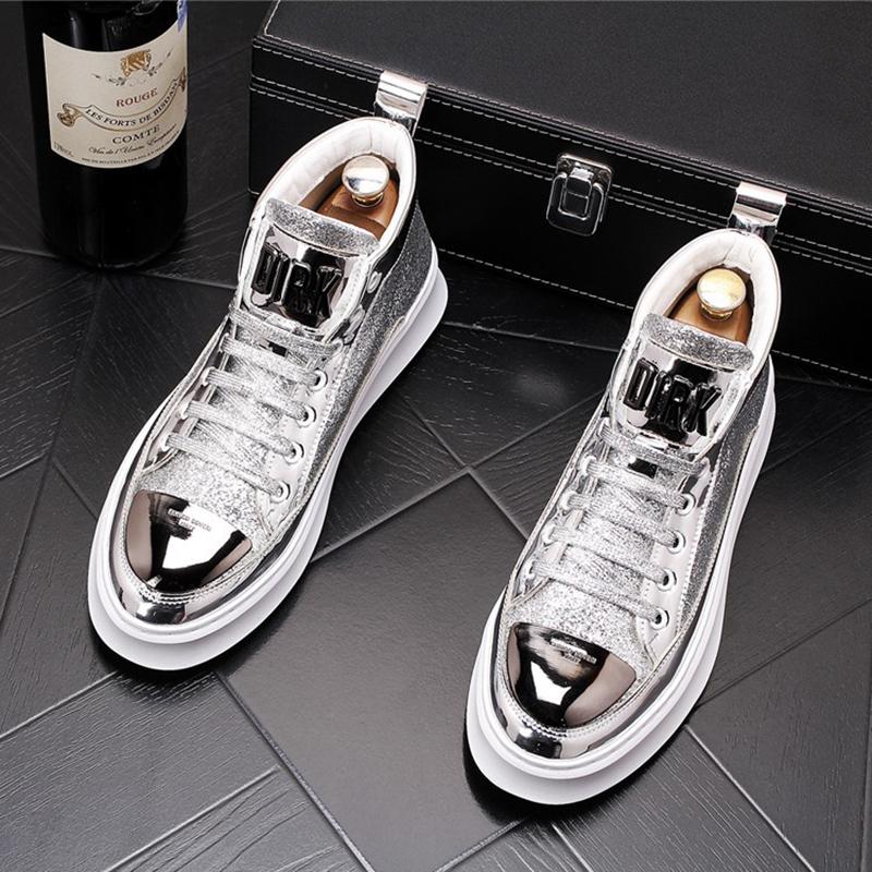 Fashion New Booties Gold Men's Boots Sequins Hipster Men High Top Casual Board Shoes Cowboy Boots Riding Boots Hombre A7