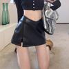 Мини-юбки с разрезом, Водонепроницаемая юбка А-силуэта с высокой талией, Юбка из ПУ кожи в корейском стиле, Для девочек