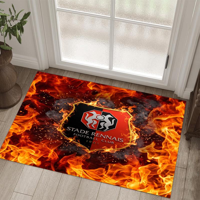 Stade Rennais FC Design Crystal Velvet Carpet Cozy Non?Slip Printed Rug For Bedroom Living Room Entrance